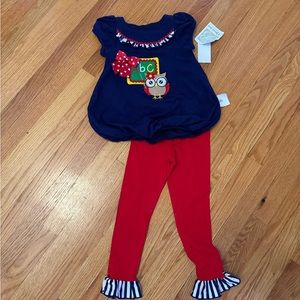 Bonnie Jean Girls Navy Blue/Red Outfit Size 5 Owl ABC